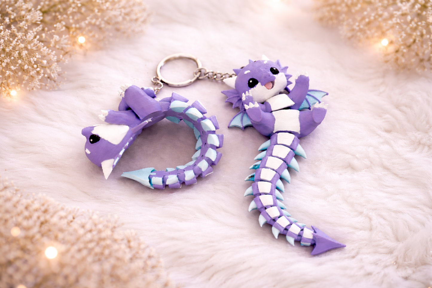 Bébé dragon kawaii violet et bleu articulé imprimé en 3D