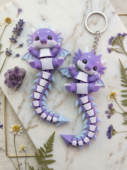 Longue queue articulée violette et bleue du porte-clé dragon 3D