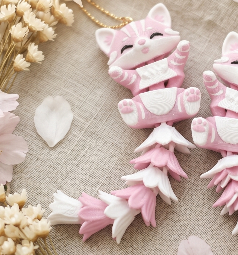 Porte-clés Chat Articulé Fluffy Tail – Garçon ou Fille, 4 Queues 🐱💕 Epoxy Kawaii