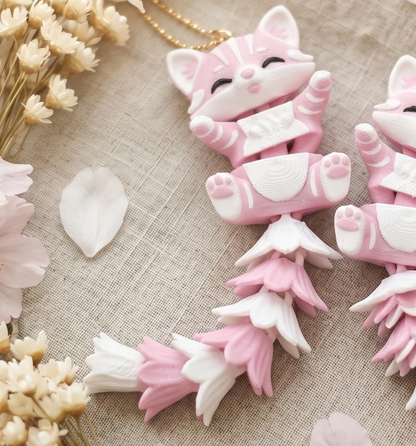 Porte-clés Chat Articulé Fluffy Tail – Garçon ou Fille, 4 Queues 🐱💕 Epoxy Kawaii