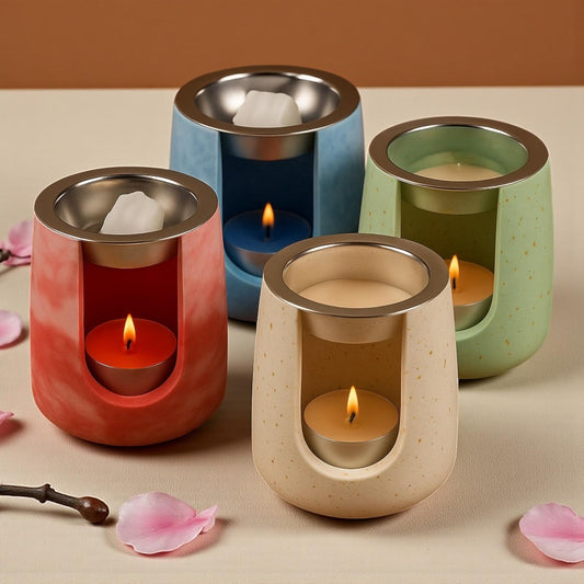 Brûleur à parfum rond allongé en Jesmonite. Fait main, élégant et écoresponsable. Diffuseur de senteurs zen et chic – Epoxy Kawaii 🕯️