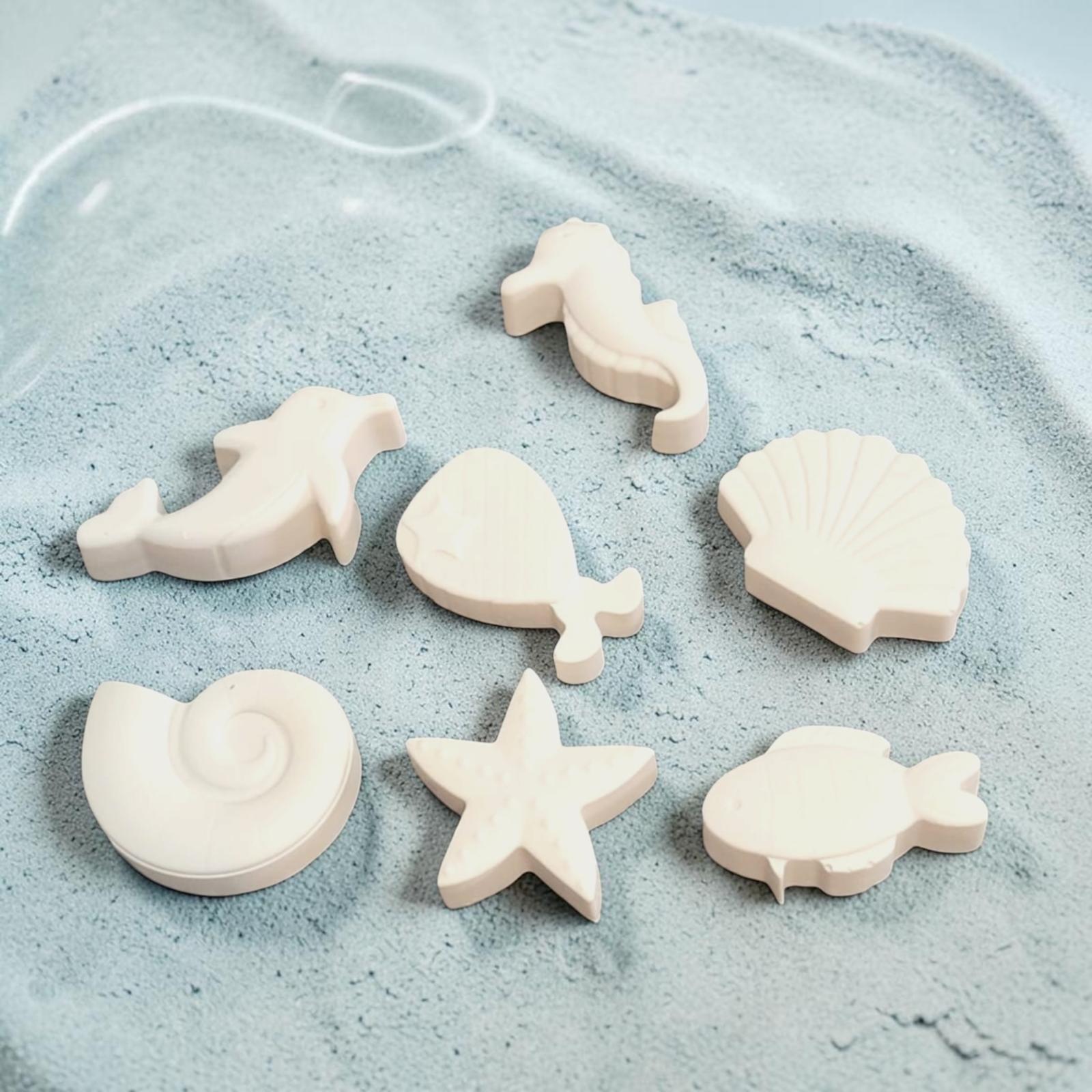 Mini figurines thème mer à peindre avec hippocampe, poisson, dauphin et coquillages décoratifs