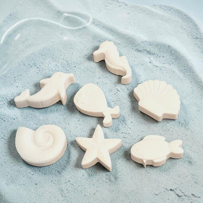 Mini figurines thème mer à peindre avec hippocampe, poisson, dauphin et coquillages décoratifs