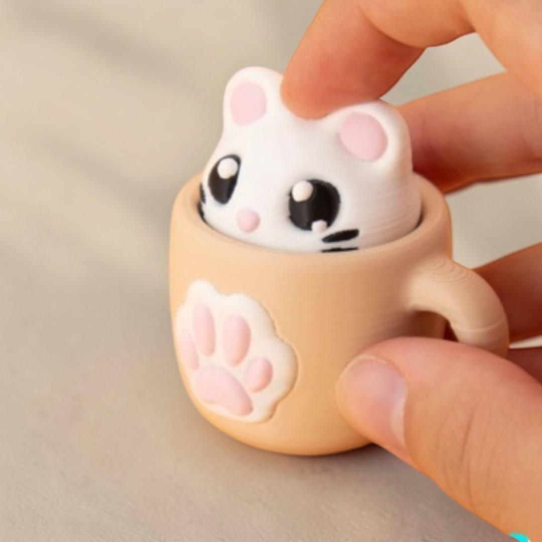 Porte-clé Clicker Chat Kawaii – Anti Stress Cup Cat 🐱☕ Epoxy Kawaii