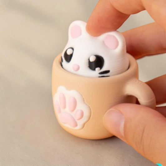 Porte-clé Clicker Chat Kawaii – Anti Stress Cup Cat 🐱☕ Epoxy Kawaii