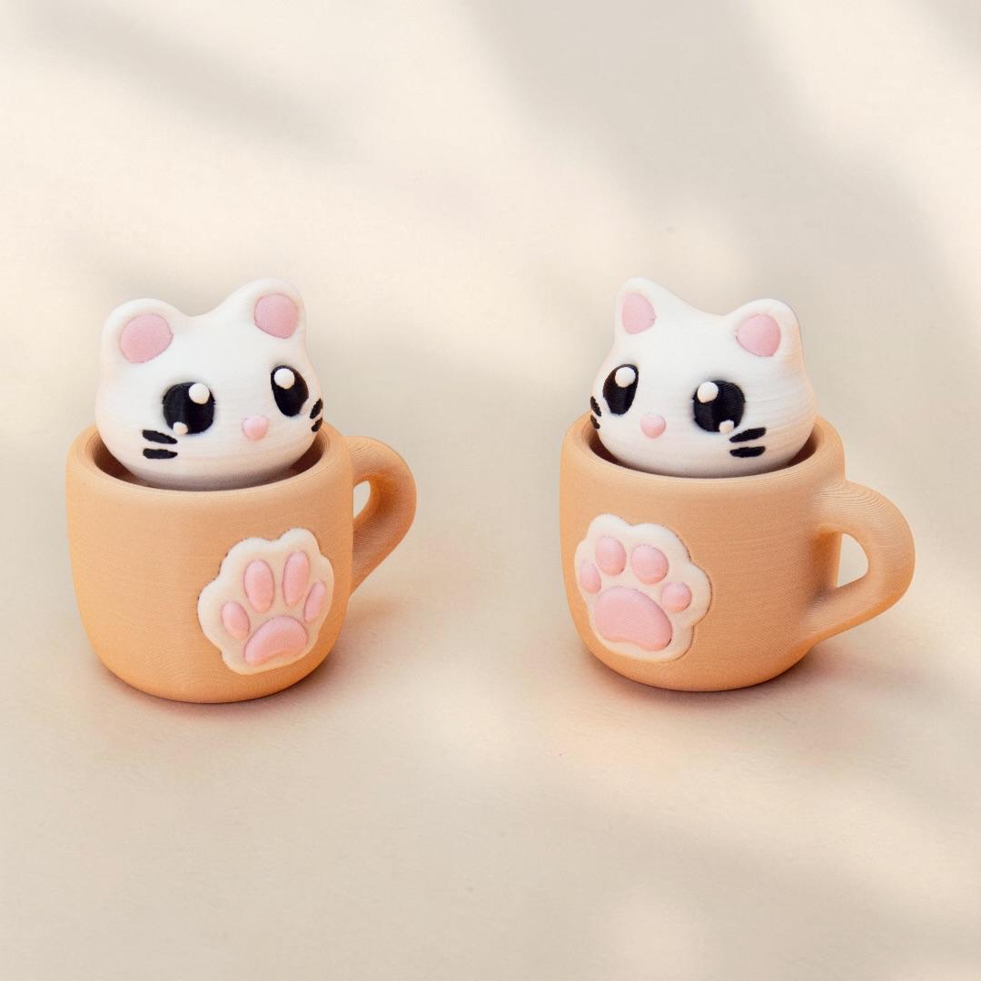 Porte-clé Clicker Chat Kawaii – Anti Stress Cup Cat 🐱☕ Epoxy Kawaii