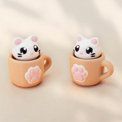 Porte-clé Clicker Chat Kawaii – Anti Stress Cup Cat 🐱☕ Epoxy Kawaii