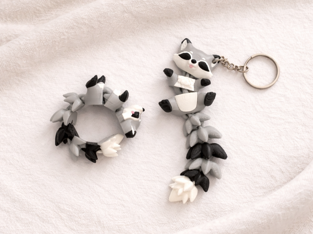 Porte-clé Raton laveur articulé 3D – Raccoon Kawaii Epoxy Kawaii
