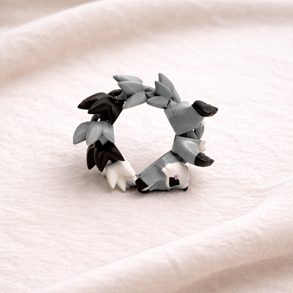 Raton laveur kawaii gris noir et blanc articulé imprimé en 3D