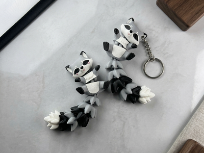 Porte-clé raton laveur articulé 3D de 12,5 cm avec longue queue