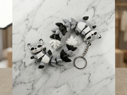 Porte-clé Raton laveur articulé 3D – Raccoon Kawaii Epoxy Kawaii