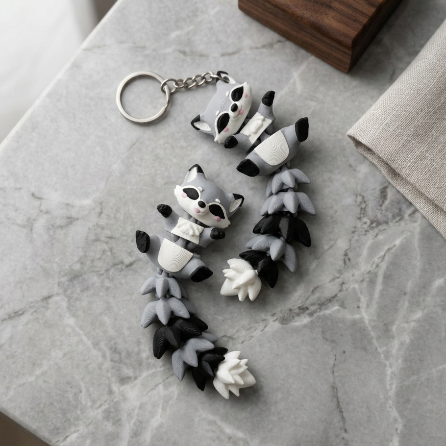 Porte-clé Raton laveur articulé 3D – Raccoon Kawaii Epoxy Kawaii