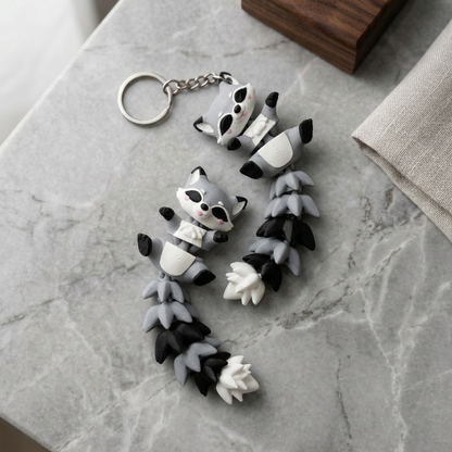 Porte-clé Raton laveur articulé 3D – Raccoon Kawaii Epoxy Kawaii