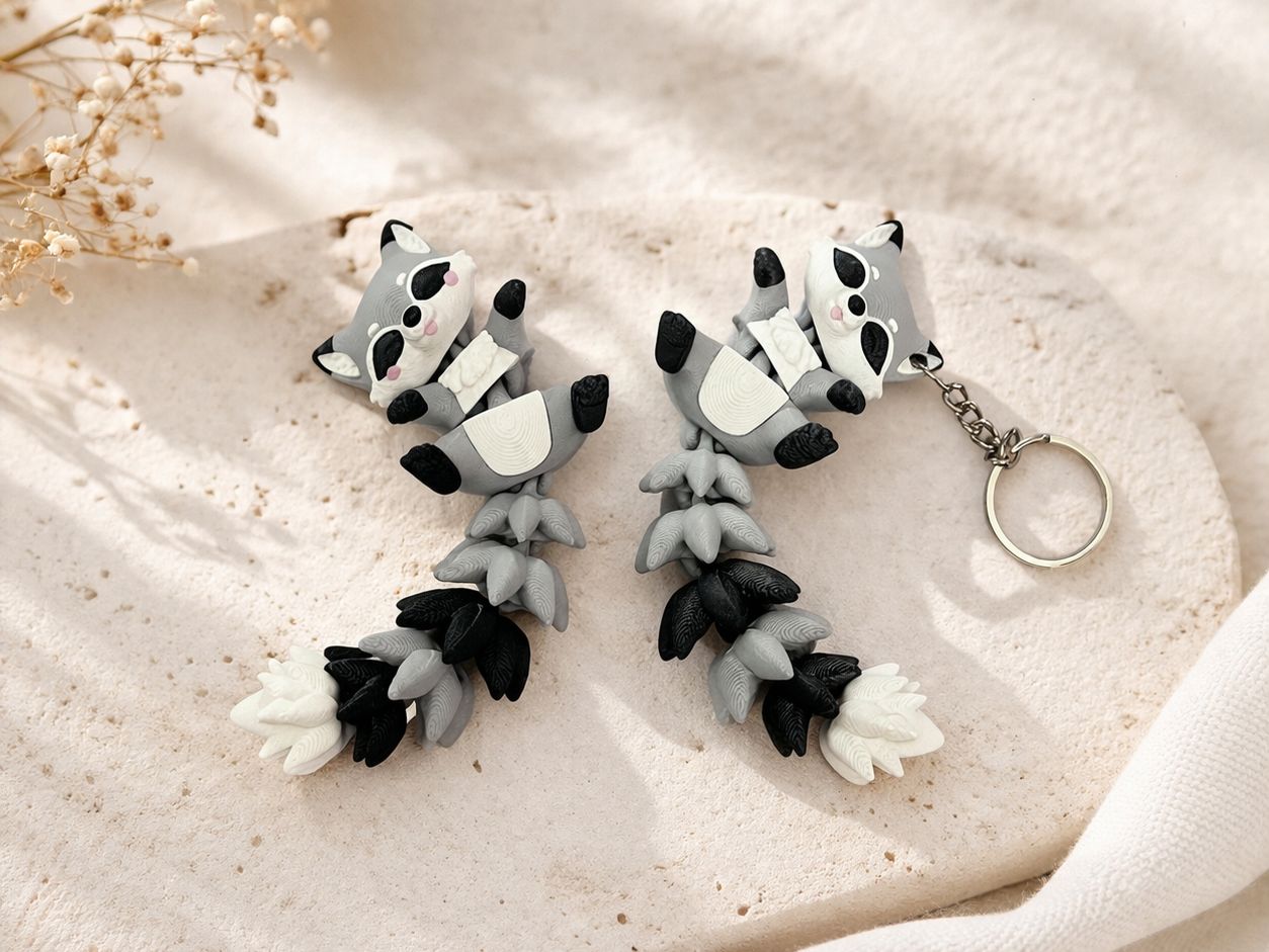 Porte-clé Raton laveur articulé 3D – Raccoon Kawaii Epoxy Kawaii