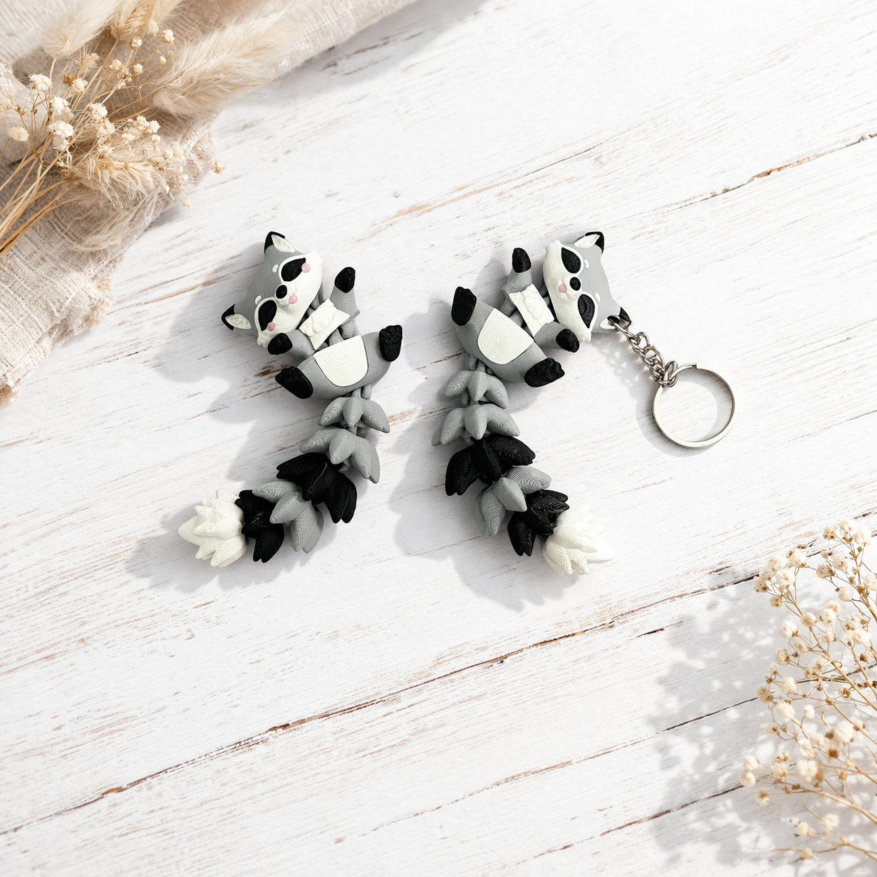 Porte-clé Raton laveur articulé 3D – Raccoon Kawaii Epoxy Kawaii