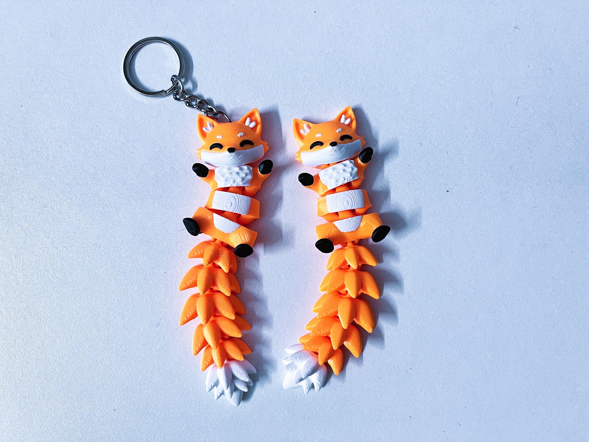 Porte-clé renard articulé 3D de 12 cm avec longue queue flexible