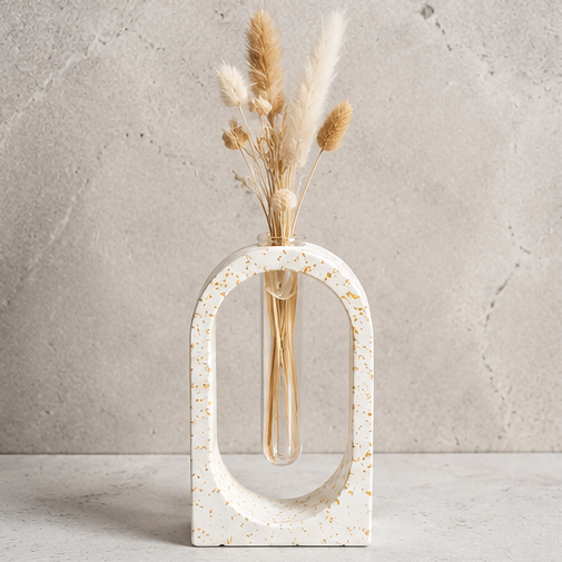 Soliflore arche personnalisable en jesmonite avec fleurs séchées
