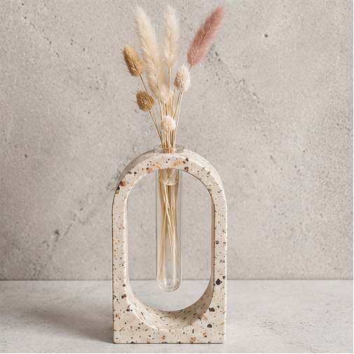 Soliflore arche personnalisable en jesmonite avec fleurs séchées