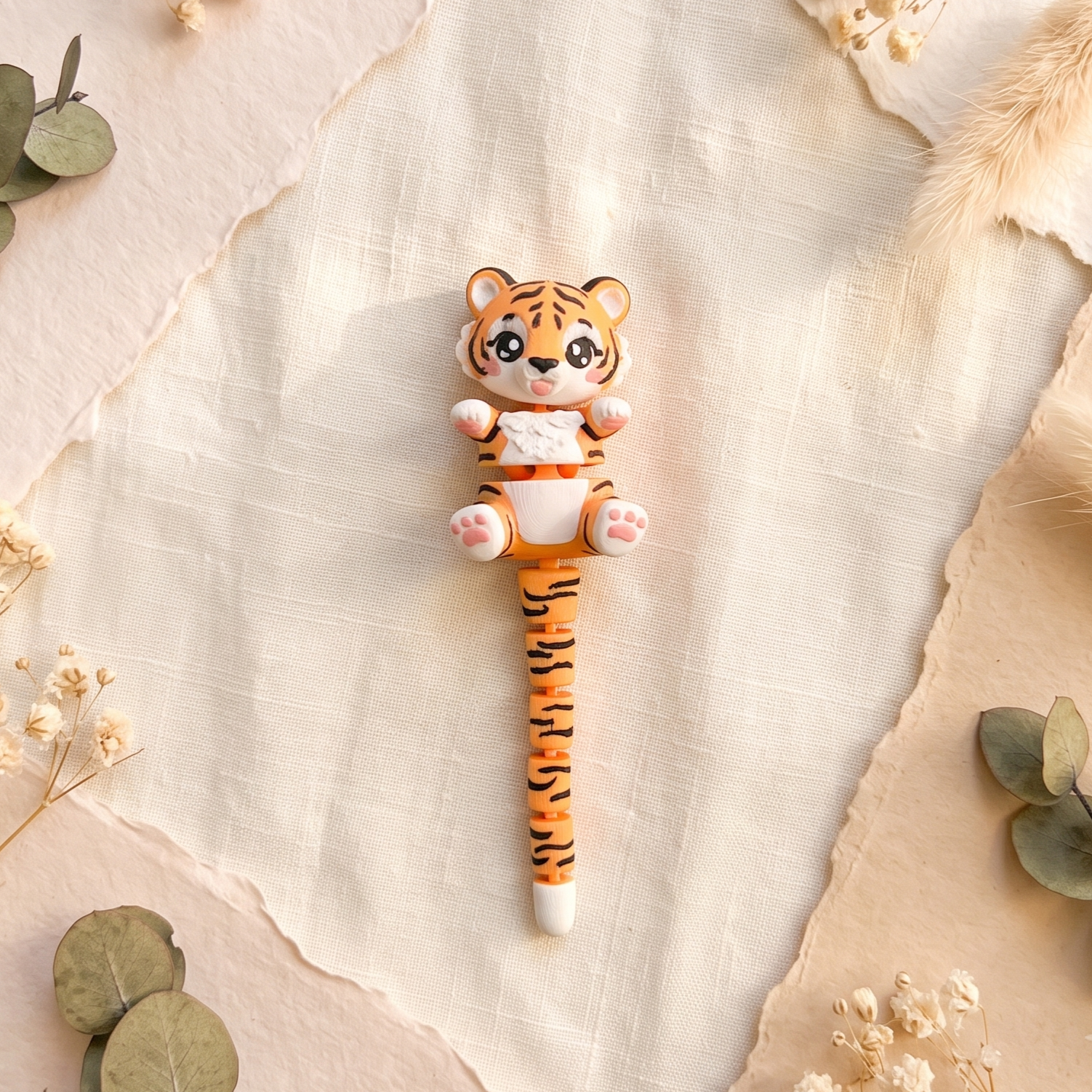 Porte-clé bébé tigre kawaii avec longue queue classique articulée