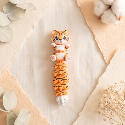 Porte-clé tigre articulé 3D avec longue queue Fluffy orange et noire