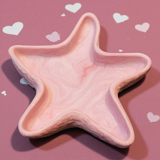 Vide-poche artisanal en Jesmonite rose pastel effet marbré. Élégant, doux et unique. Fait main en France par Epoxy Kawaii.