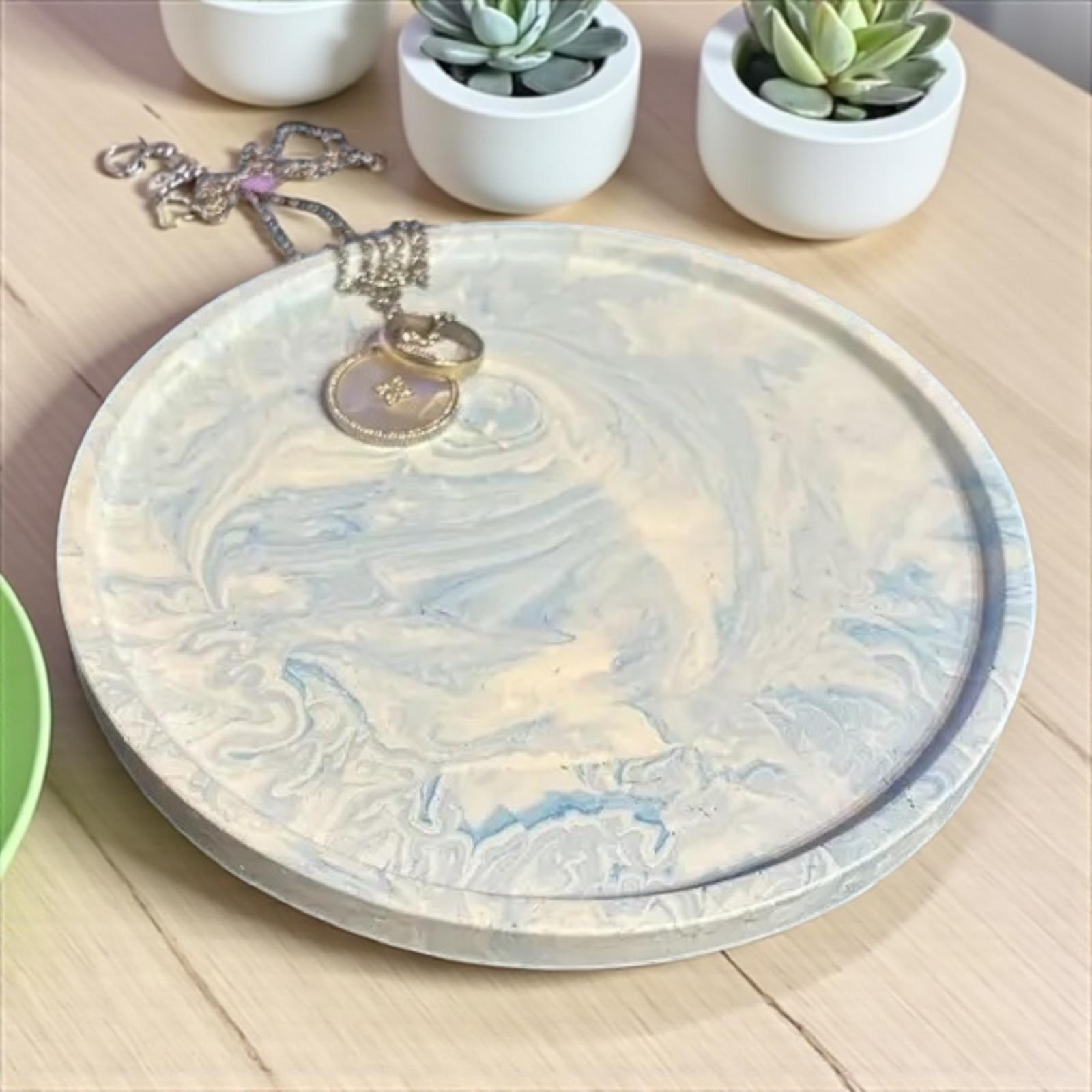 💙 Vide-Poche Rond Marbré Bleu – Douceur & Sérénité en Jesmonite Epoxy Kawaii