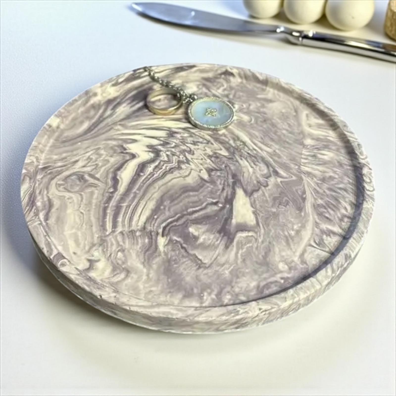💜 Vide-Poche Rond Marbré Violet Foncé & Blanc – Création artisanale en Jesmonite Epoxy Kawaii