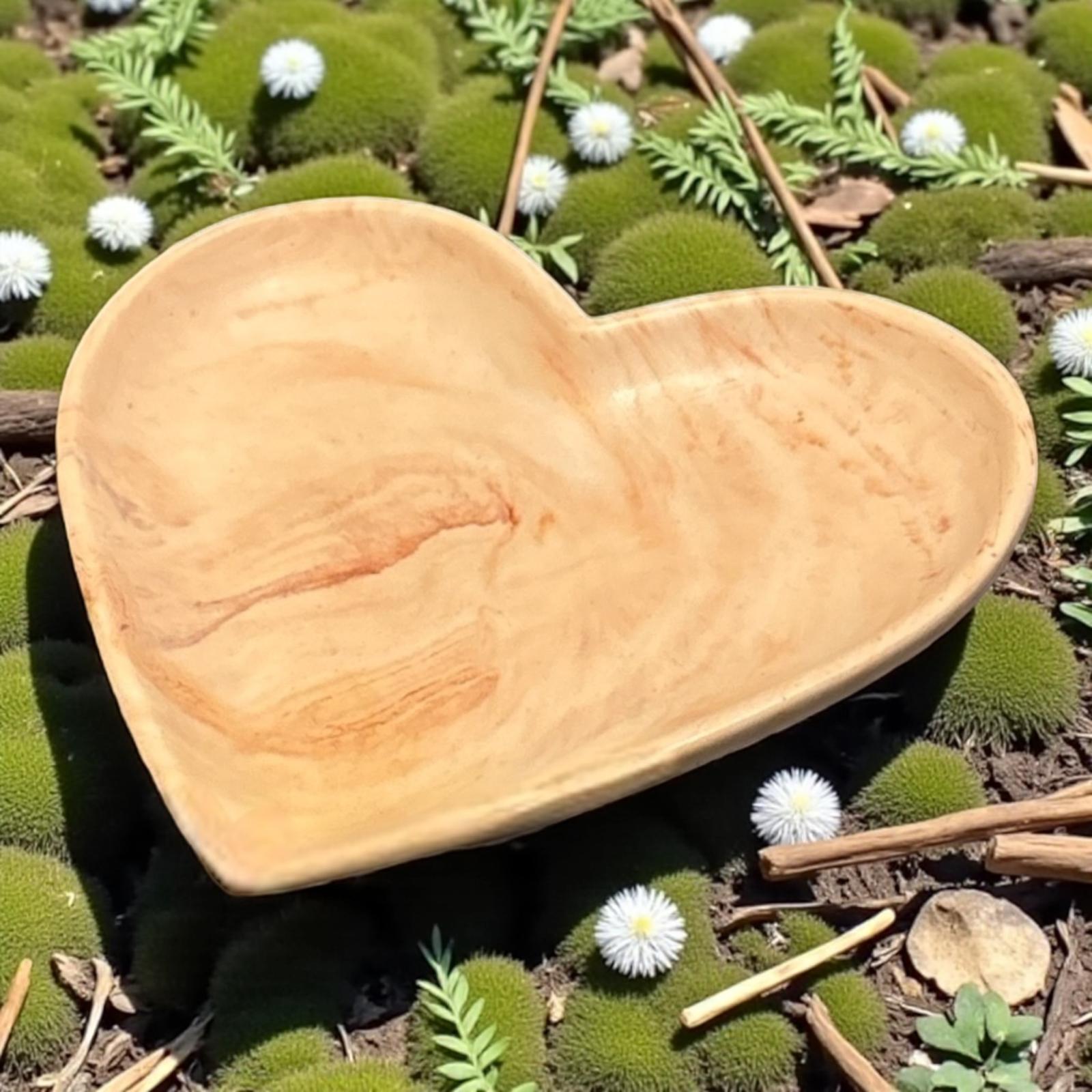 Vide-poche cœur en Jesmonite 🤎 effet bois, tons marron et beige. Création artisanale signée Epoxy Kawaii – naturelle, chic et 100 % faite main en France.