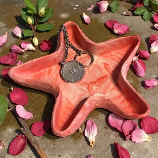 🪸 Vide-Poche Étoile de Mer en Jesmonite – Marbre Rouge Epoxy Kawaii