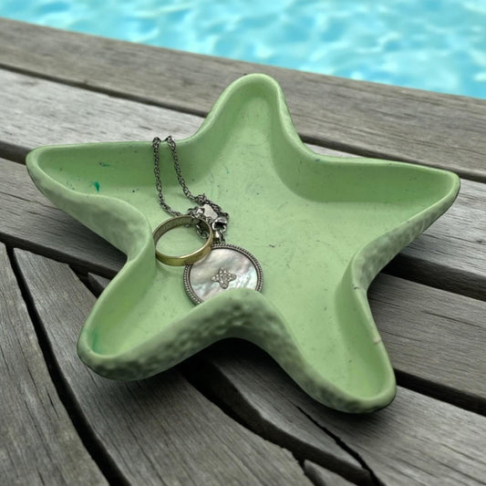🌿 Vide-Poche Étoile de Mer en Jesmonite – Vert d’Eau Pastel Epoxy Kawaii