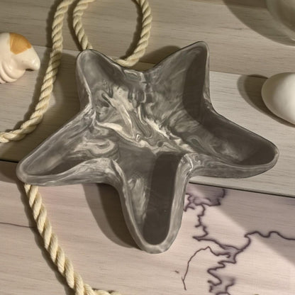 🖤 Vide-Poche Étoile de Mer en Jesmonite – Marbré Noir, Gris & Blanc Epoxy Kawaii