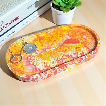 ☀️ Vide-Poche en Jesmonite – Dégradé Rouge, Jaune & Orangé Epoxy Kawaii
