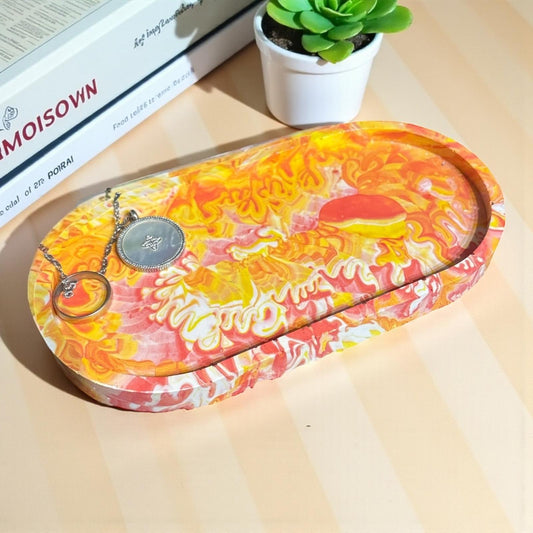☀️ Vide-Poche en Jesmonite – Dégradé Rouge, Jaune & Orangé Epoxy Kawaii