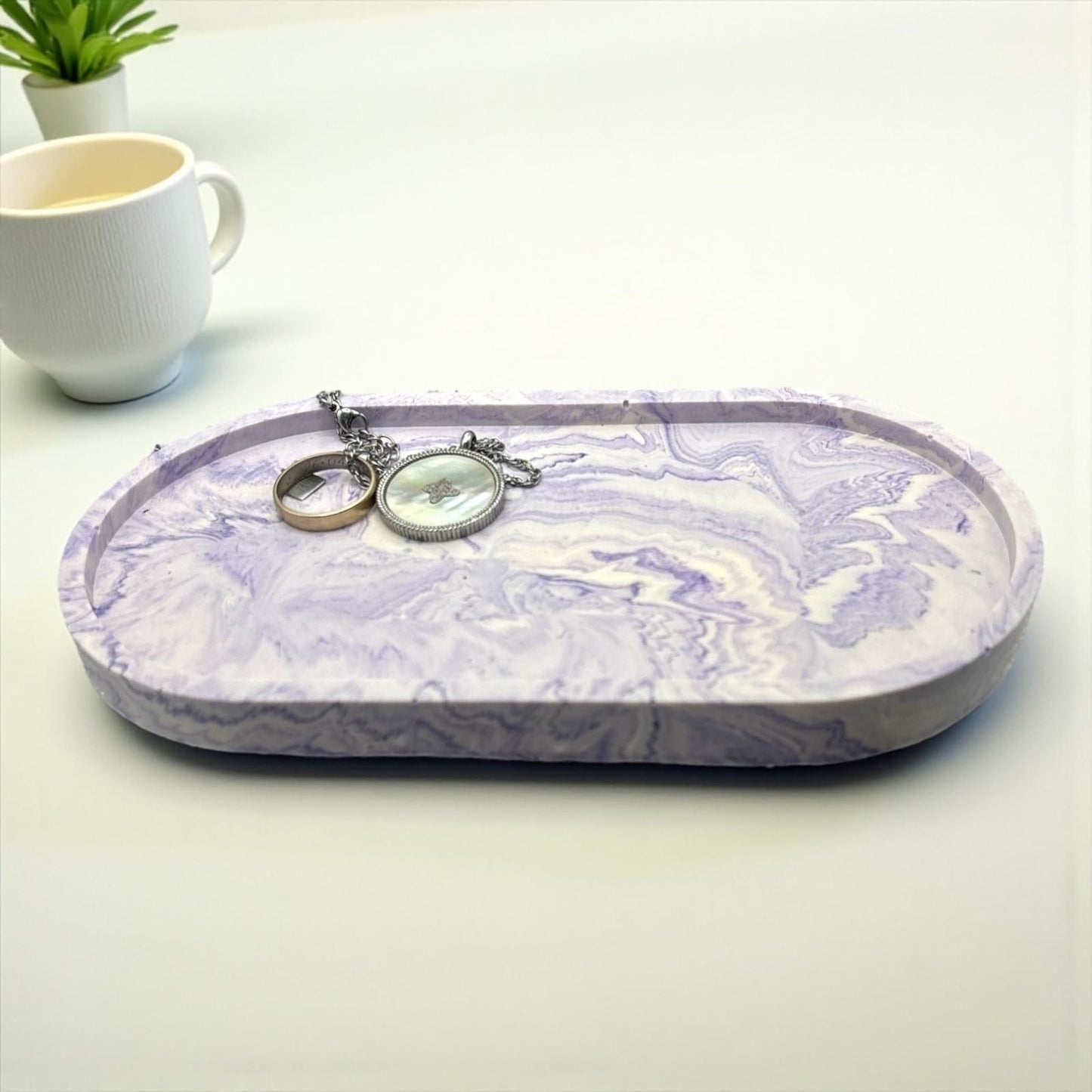 💜 Vide-Poche en Jesmonite – Marbré Violet & Blanc Epoxy Kawaii