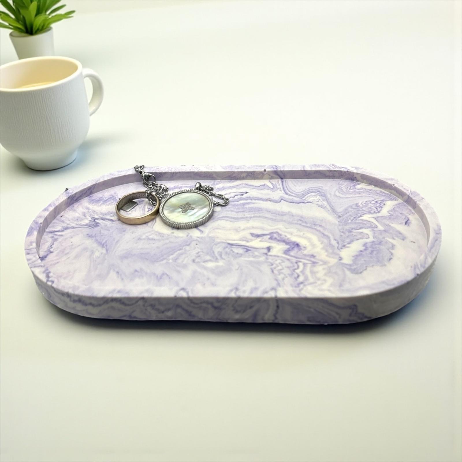 💜 Vide-Poche en Jesmonite – Marbré Violet & Blanc Epoxy Kawaii