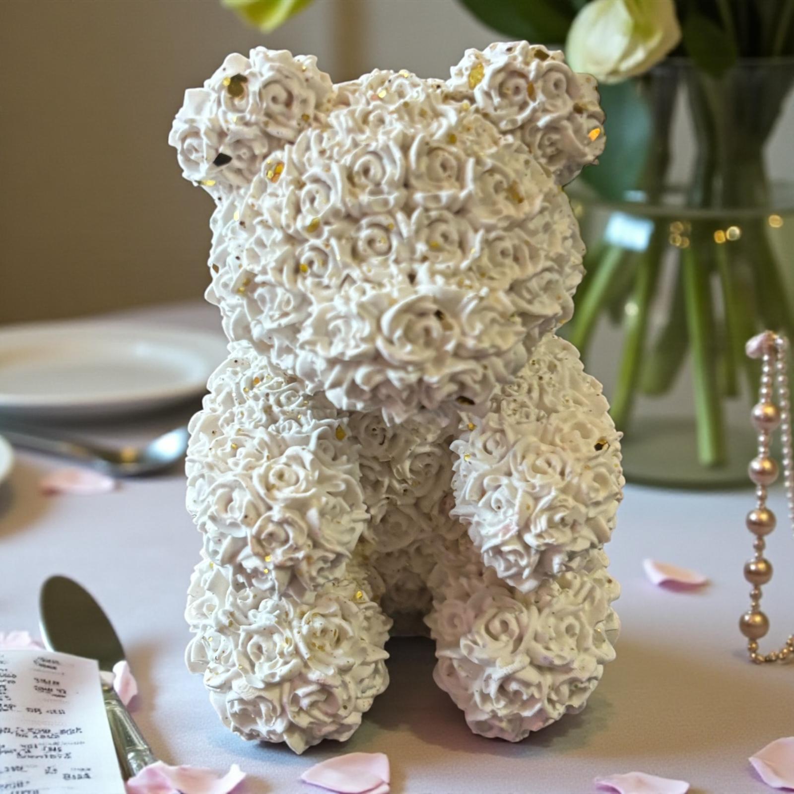 Nounours en Jesmonite blanc pailleté doré – diffuseur de parfum artisanal Epoxy Kawaii