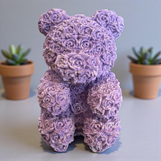 Nounours en Jesmonite violet pastel – création artisanale et diffuseur de parfum Epoxy Kawaii