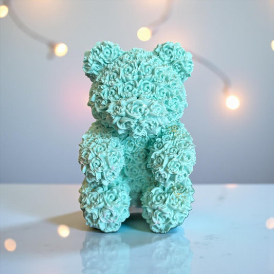 Nounours en Jesmonite vert pastel avec paillettes dorées – création artisanale et diffuseur de parfum Epoxy Kawaii