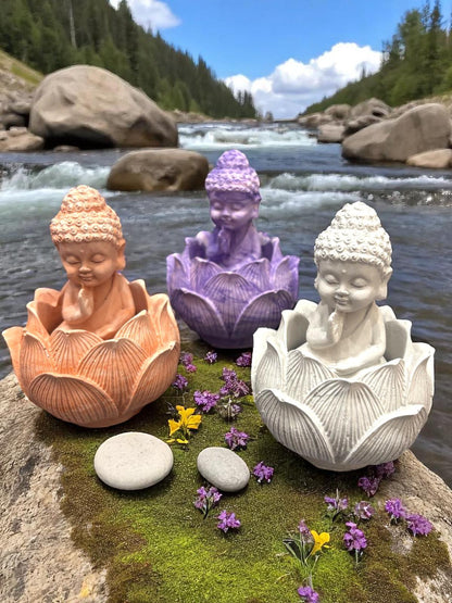 Bouddha Lotus décoratif & diffuseur de parfum en Jesmonite. Fait main en France. Compatible avec nos fondants parfumés liquides. -20 % sur le fondant ajouté !