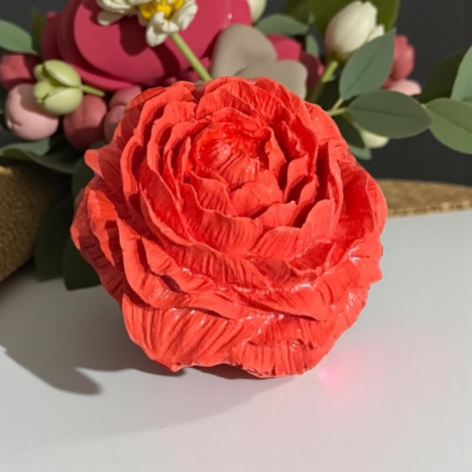 Fleur décorative rouge en Jesmonite – diffuseur de parfum artisanal Epoxy Kawaii