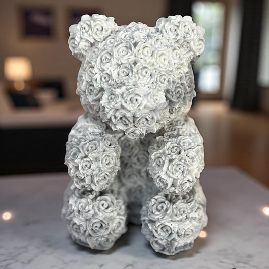 Nounours en Jesmonite gris marbré – création artisanale et diffuseur de parfum Epoxy Kawaii