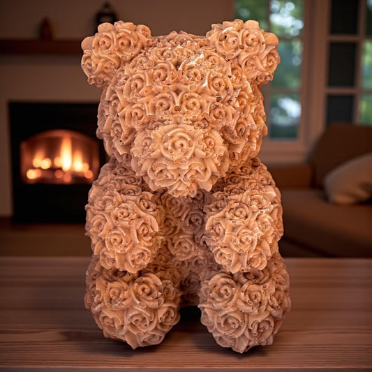 Nounours en Jesmonite marron clair marbré – création artisanale et diffuseur de parfum Epoxy Kawaii