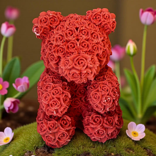 Nounours en Jesmonite rouge intense – création artisanale et diffuseur de parfum Epoxy Kawaii
