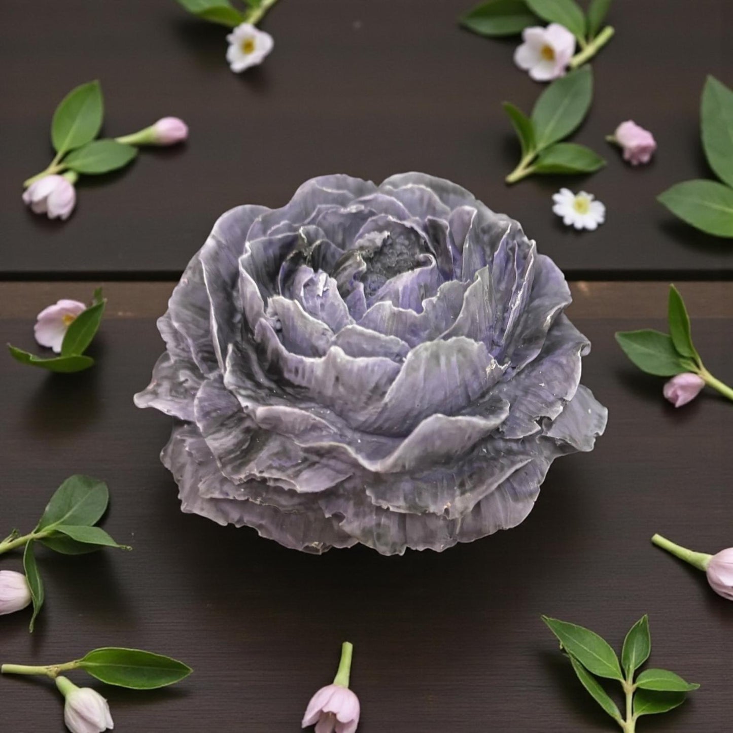 Fleur décorative en Jesmonite gris violet marbré – diffuseur de parfum artisanal Epoxy Kawaii