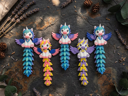 Collection de porte-clés alicornes kawaii articulées avec longues queues Fluffy Tails
