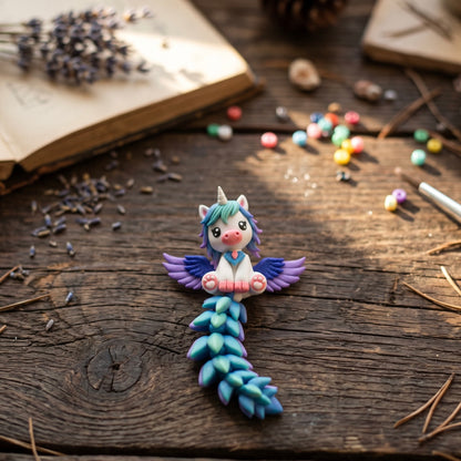Alicorne Fluffy Tails bleu turquoise avec longue queue articulée en impression 3D