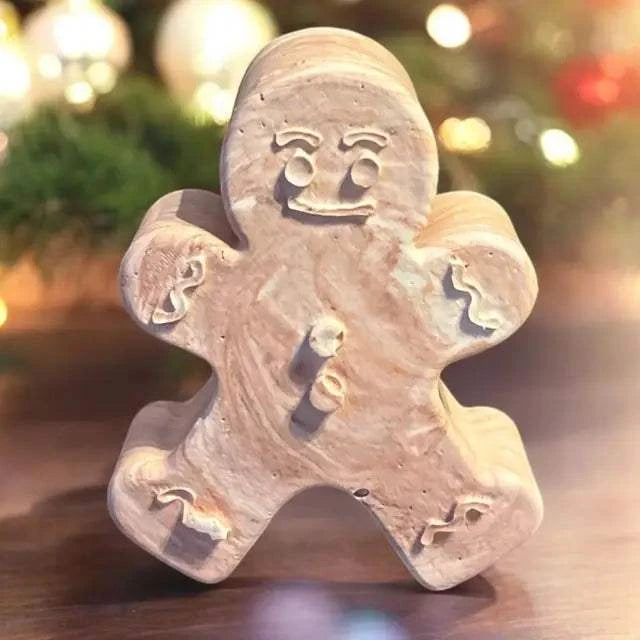 Bonhomme en pain d’épice en Jesmonite marron marbré – décoration artisanale Epoxy Kawaii