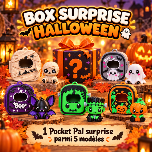 Box Surprise Pocket Pals Halloween : un modèle aléatoire parmi cinq, Momie, Fantôme, Chauve-souris, Frankenstein ou Citrouille