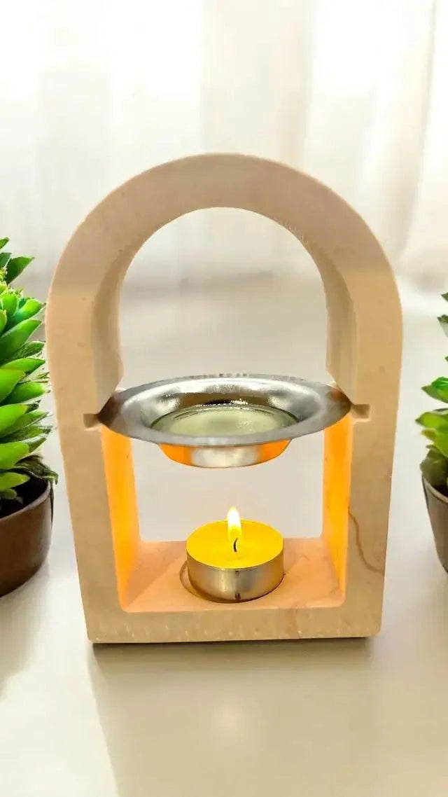 Brûleur à parfum haut en Jesmonite beige & marron 🤎 – fait main en France. Ambiance naturelle & cocooning signée Epoxy Kawaii.