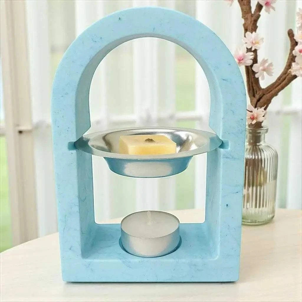 Brûleur à parfum arche bleu ciel effet nuage en jesmonite fait main ambiance apaisante